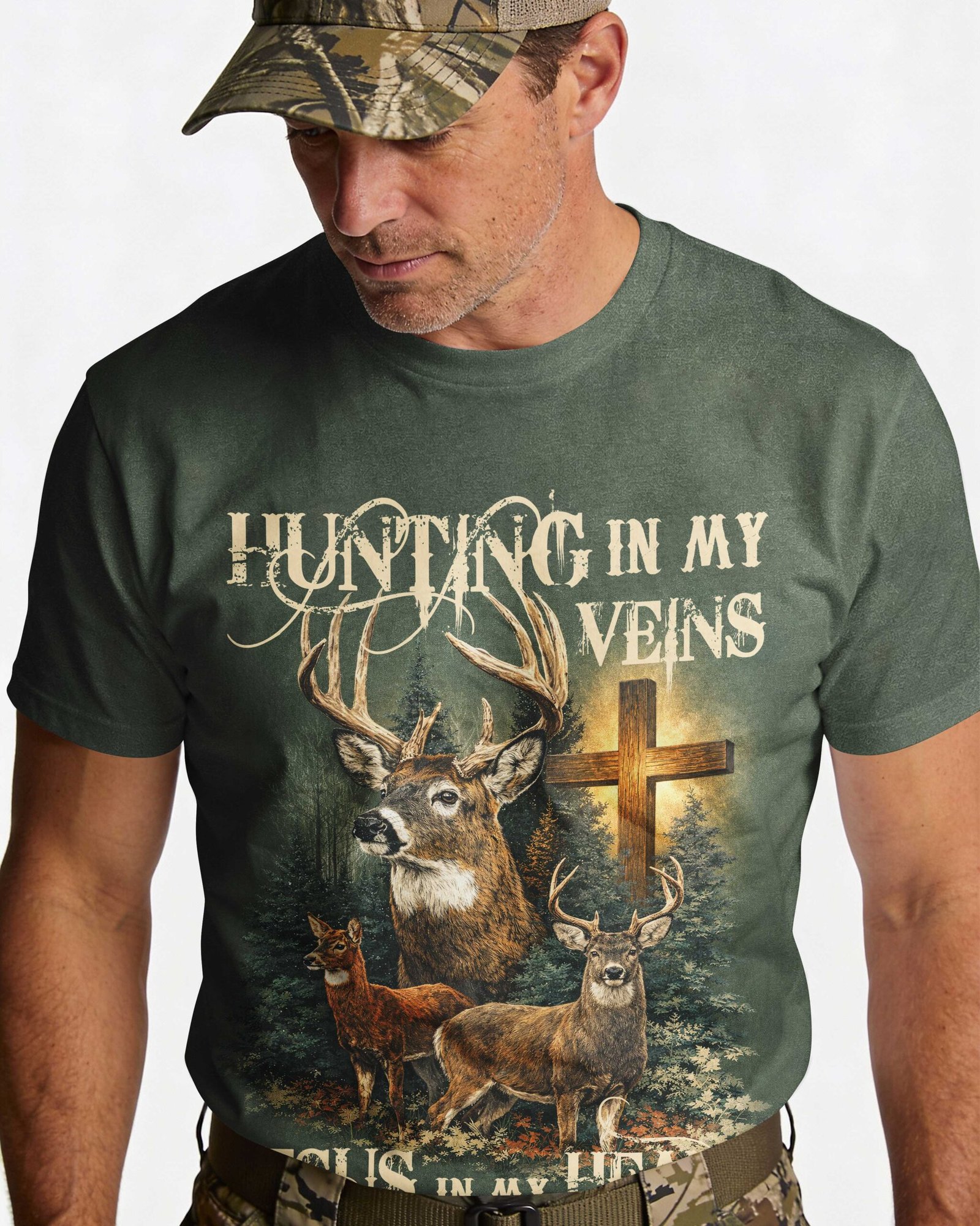 Hunting In My Veins Jesus In My Heart T-Shirt - Image 3