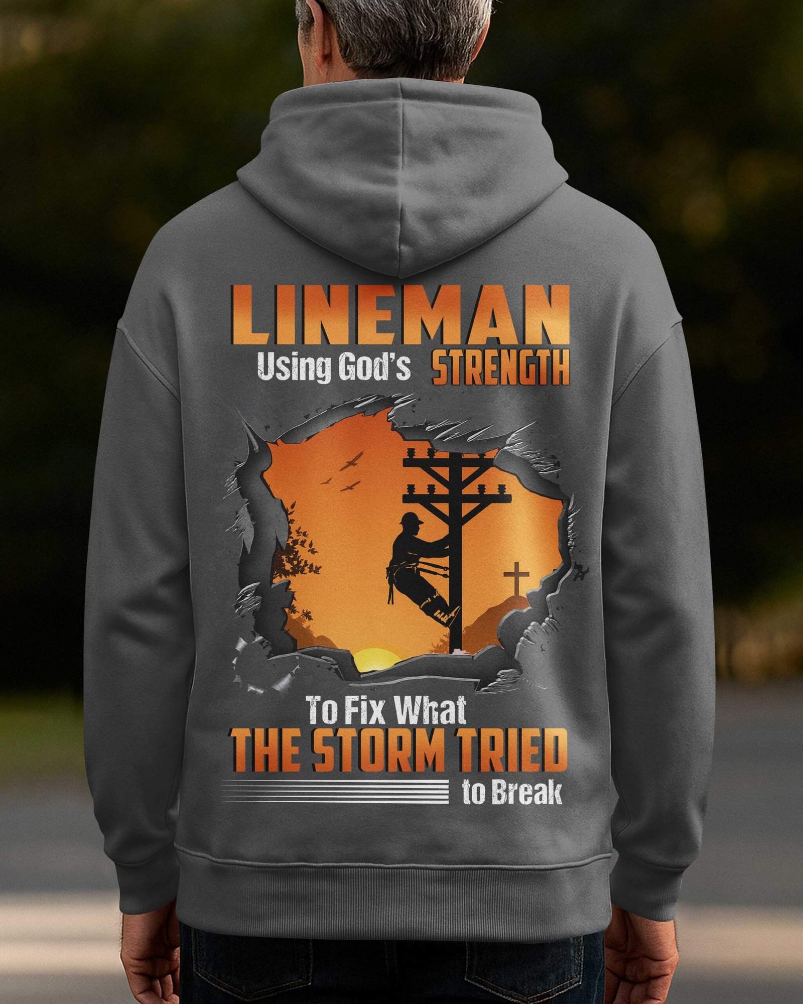 Lineman Using God's Strength To Fix What The Storm Tried To Break Zip Hoodie - Image 9