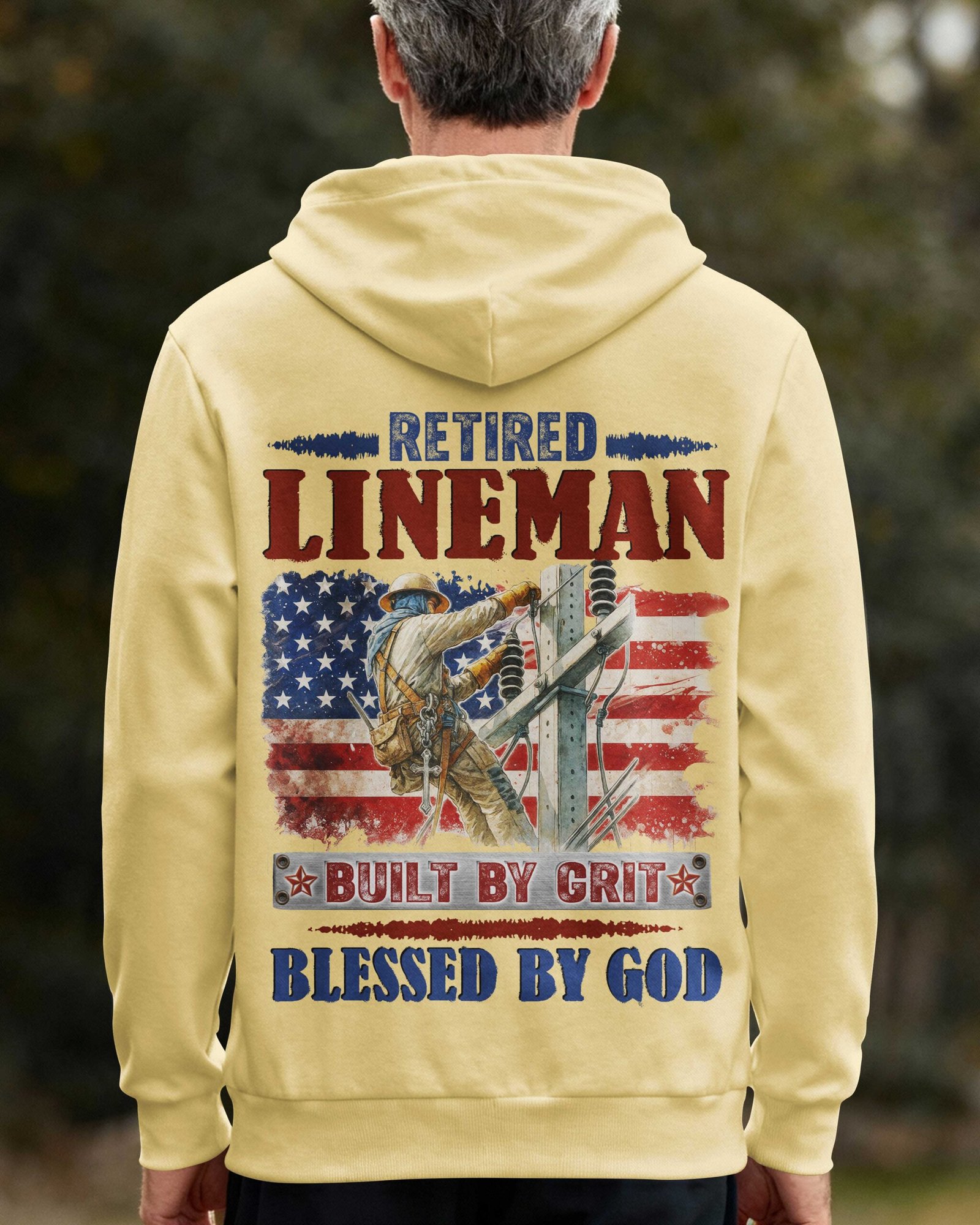 Retired Lineman Built By Grit Blessed By God Hoodie - Image 3