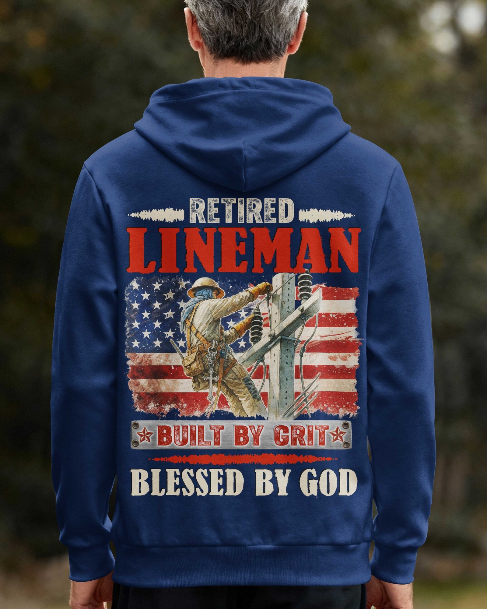 Retired Lineman Built By Grit Blessed By God Hoodie - Image 9