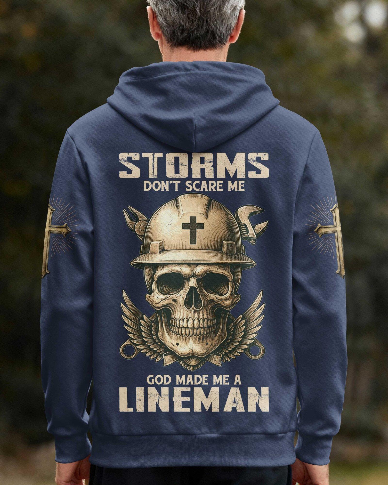 Storms Don't Scare Me God Made Me A Lineman Zip Hoodie - Image 5